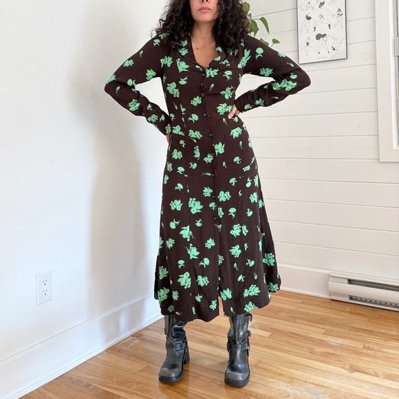 Ganni Black and Green Floral Dress - Picture 6 of 9